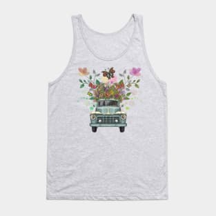 Vintage Truck Garden Flowers & Butterflies Tank Top